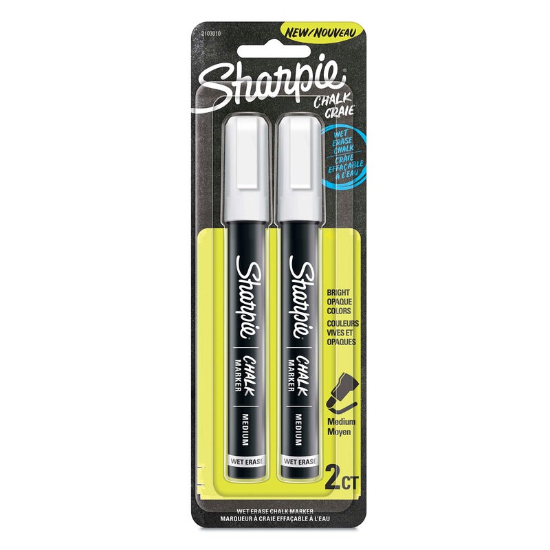 Sharpie Chalk Marker, Wet Erase Markers, White, 2 Count - Image 1
